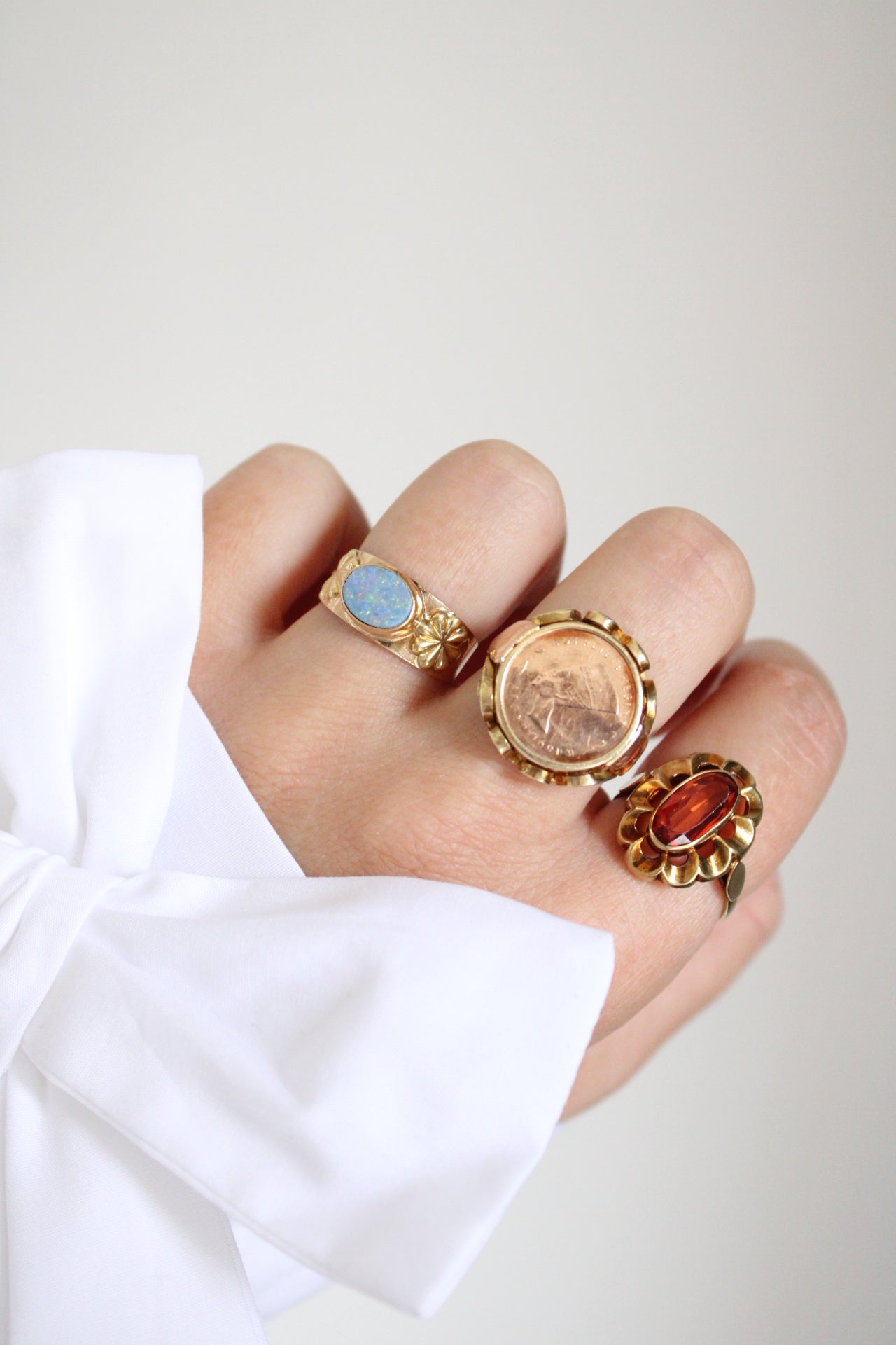 Opal & Flower Band Ring