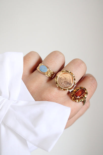 Opal & Flower Band Ring
