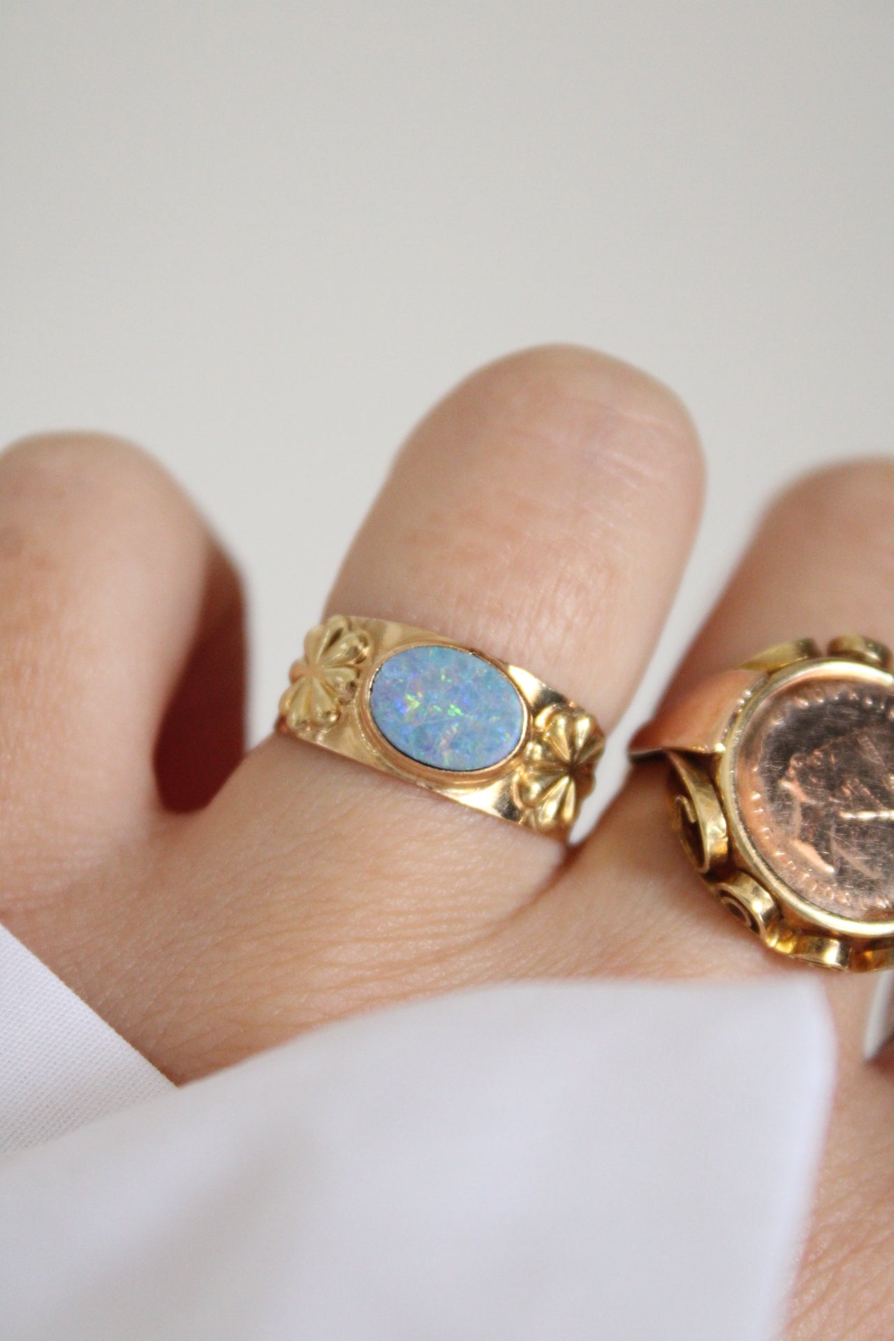 Opal & Flower Band Ring