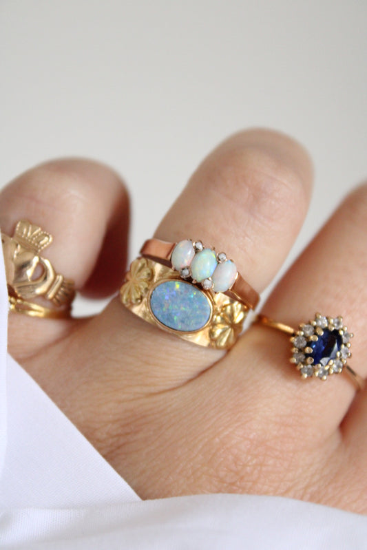 Opal & Flower Band Ring