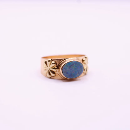 Opal & Flower Band Ring