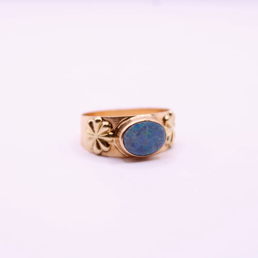 Opal & Flower Band Ring