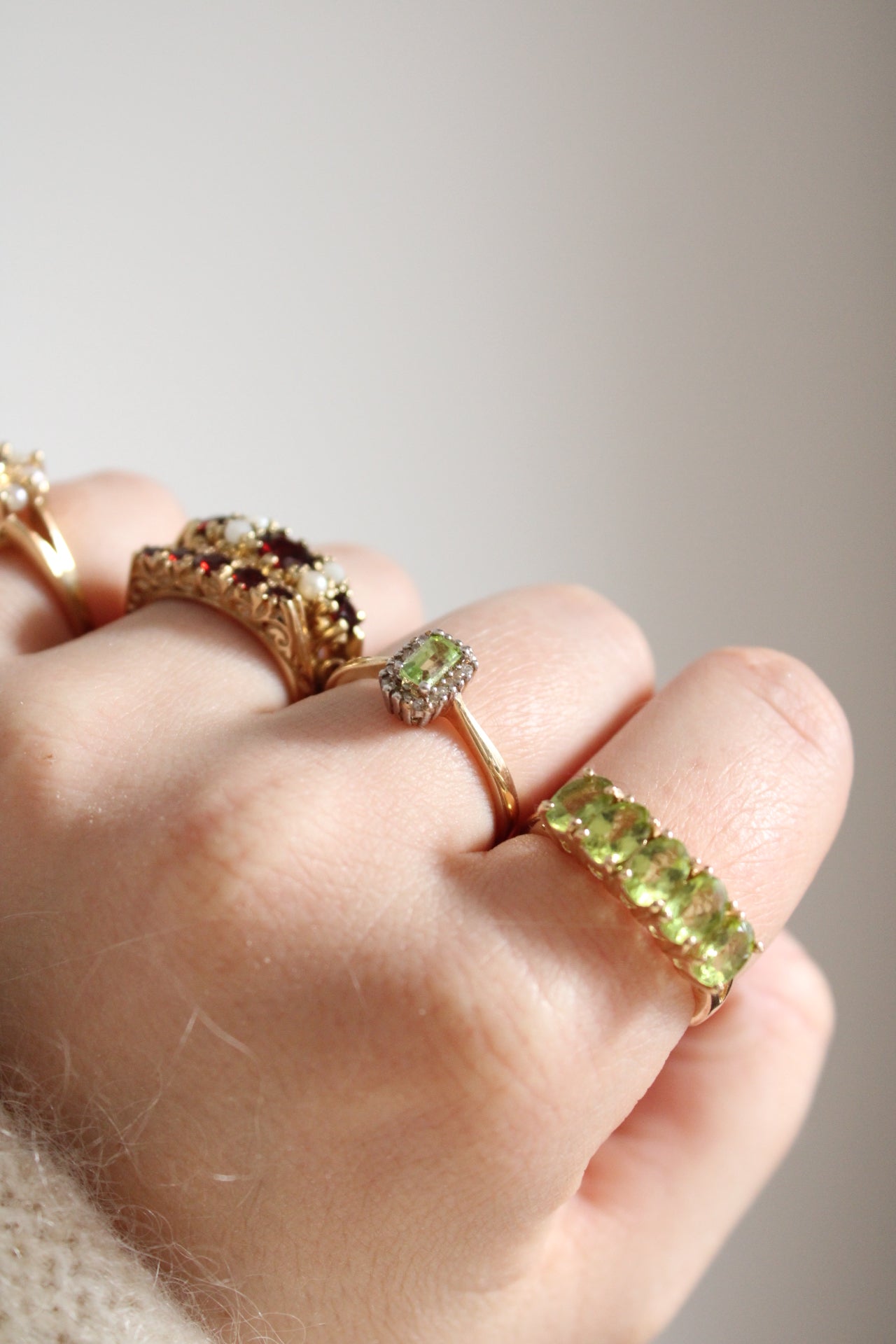 Peridot & Diamond Cluster Ring