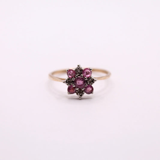 Rhodolite & Diamond Flower Ring