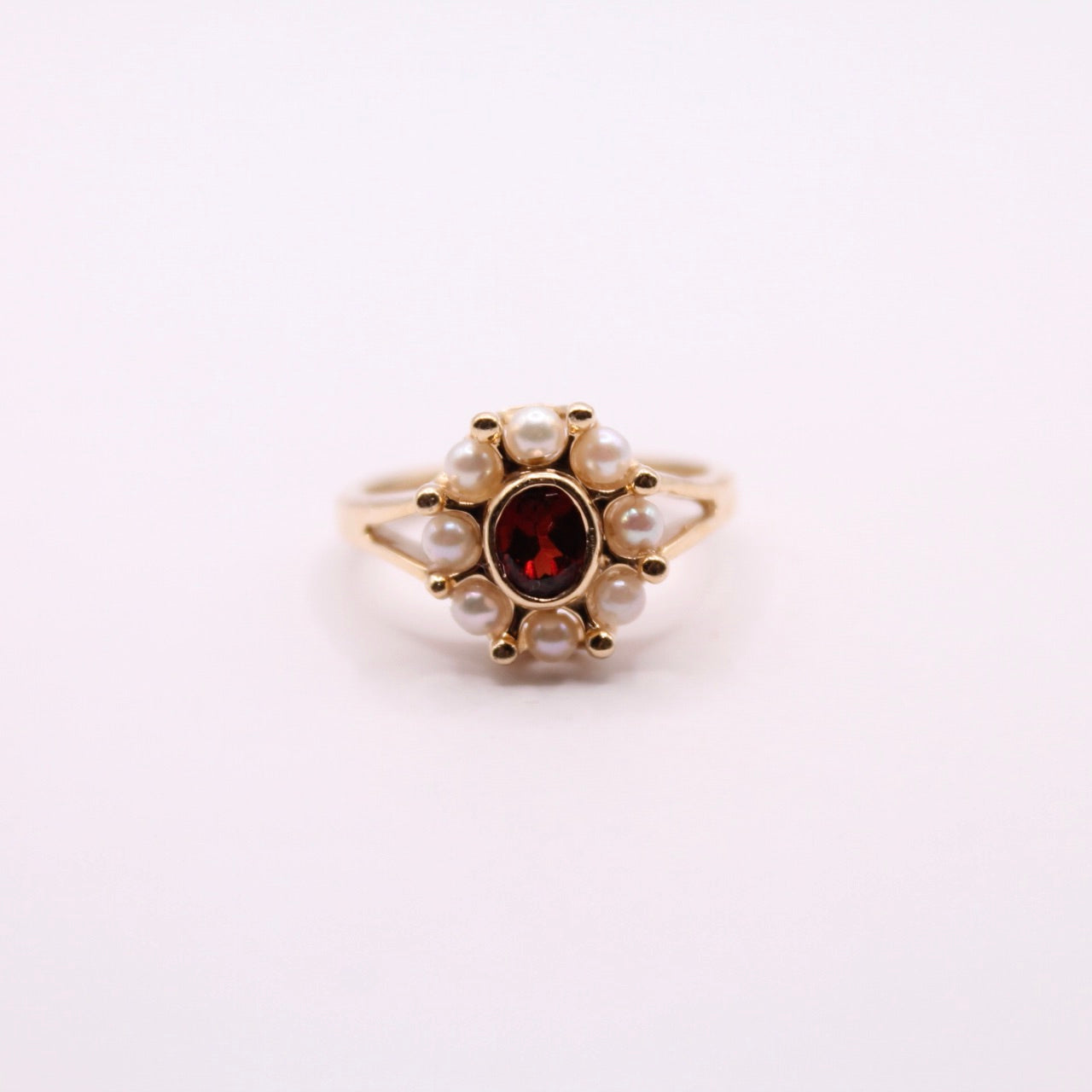 Garnet & Pearl Flower Ring