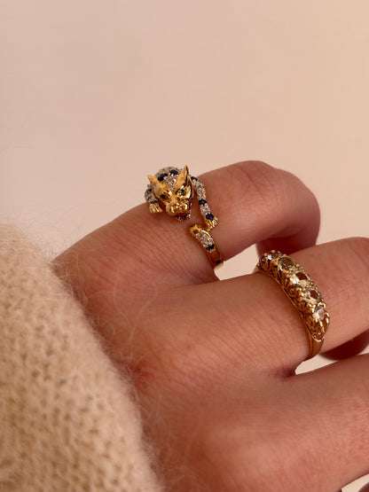 Sapphire, Diamond & Emerald Leopard Ring