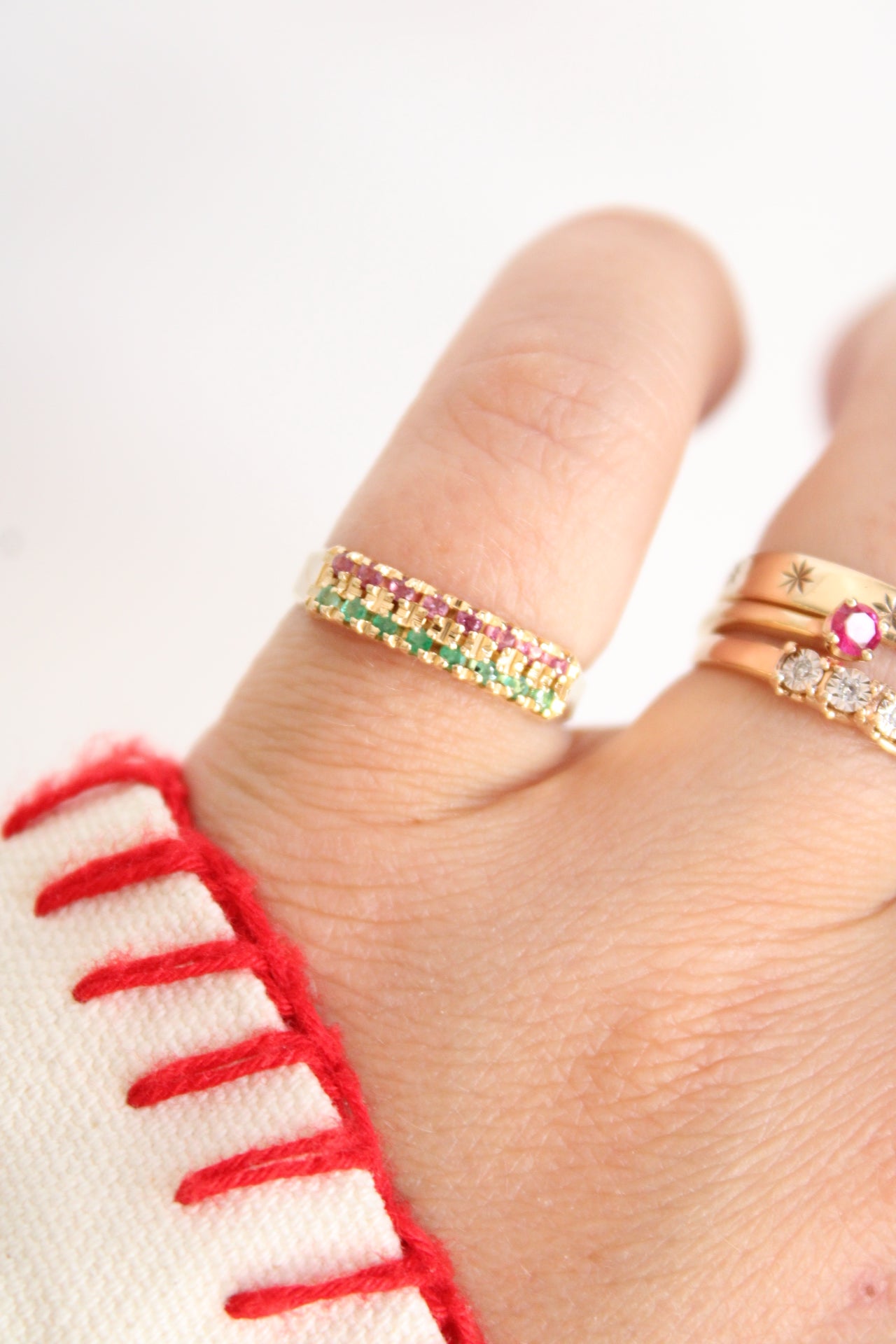 Ruby & Emerald Double Row Ring